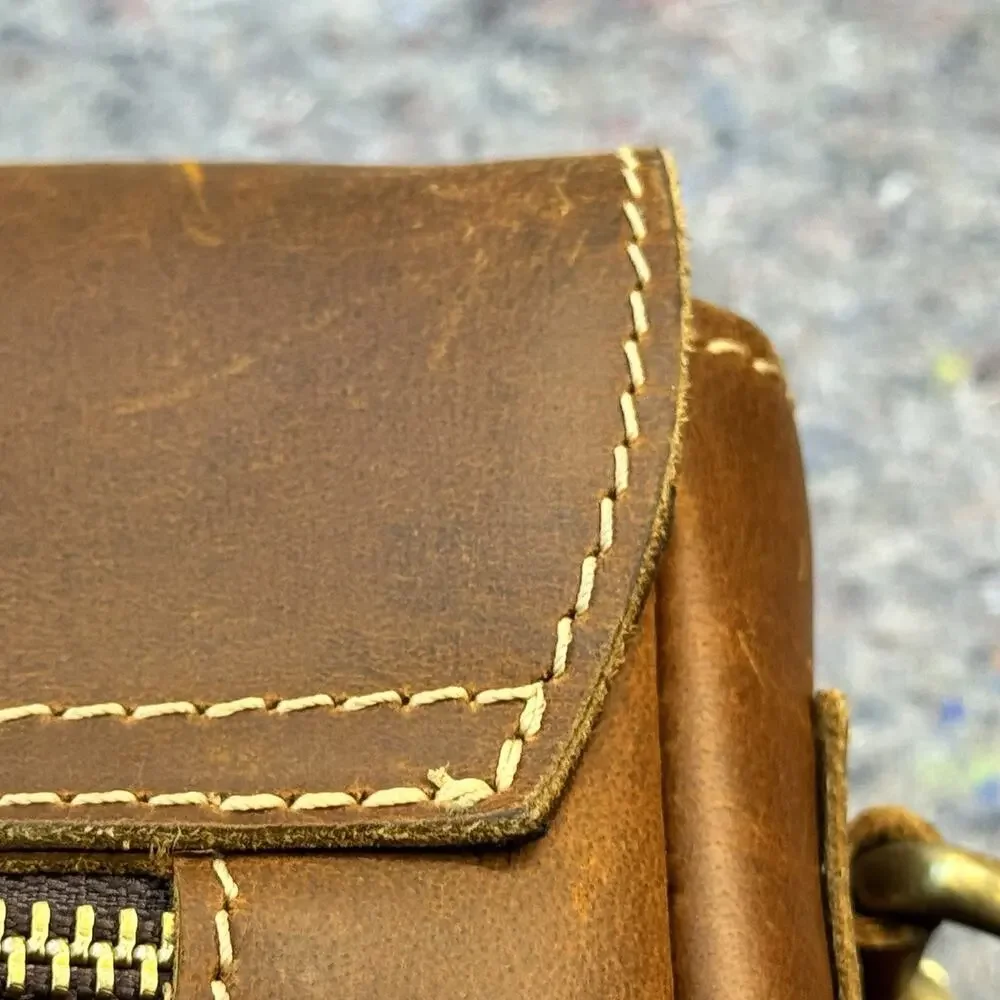 Vintage Brown Leather Messenger Laptop Briefcase Satchel Crossbody Work Bag 16”